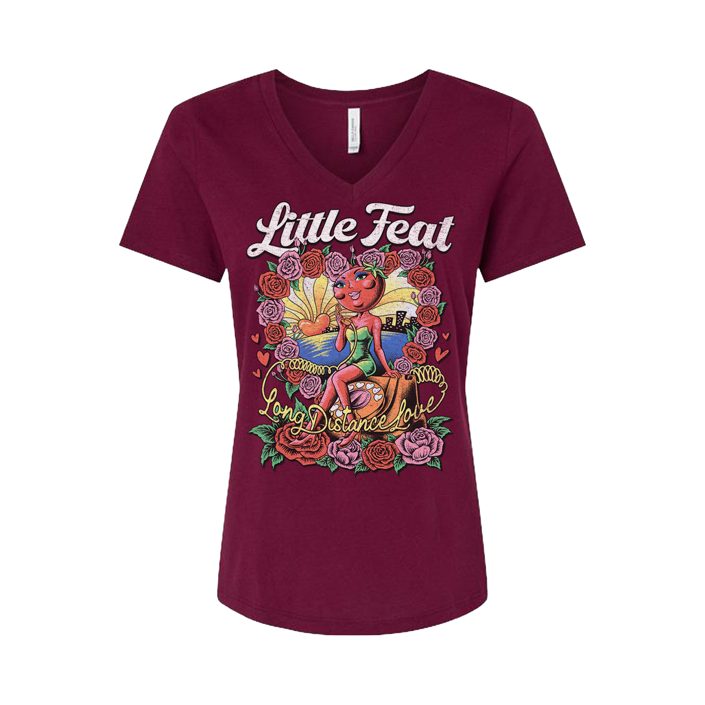 Ladies Long Distance Love Maroon V-Neck Tee