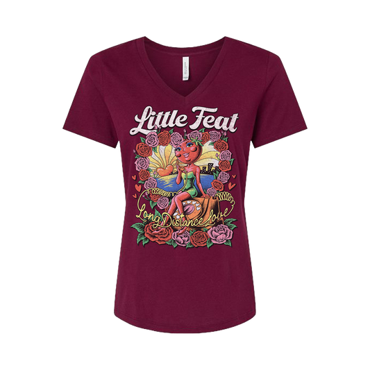 Ladies Long Distance Love Maroon V-Neck Tee
